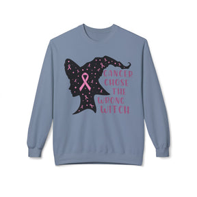 "Cancer Chose the Wrong Witch" Breast Cancer Awareness - Unisex Midweight Softstyle Fleece Crewneck Sweatshirt