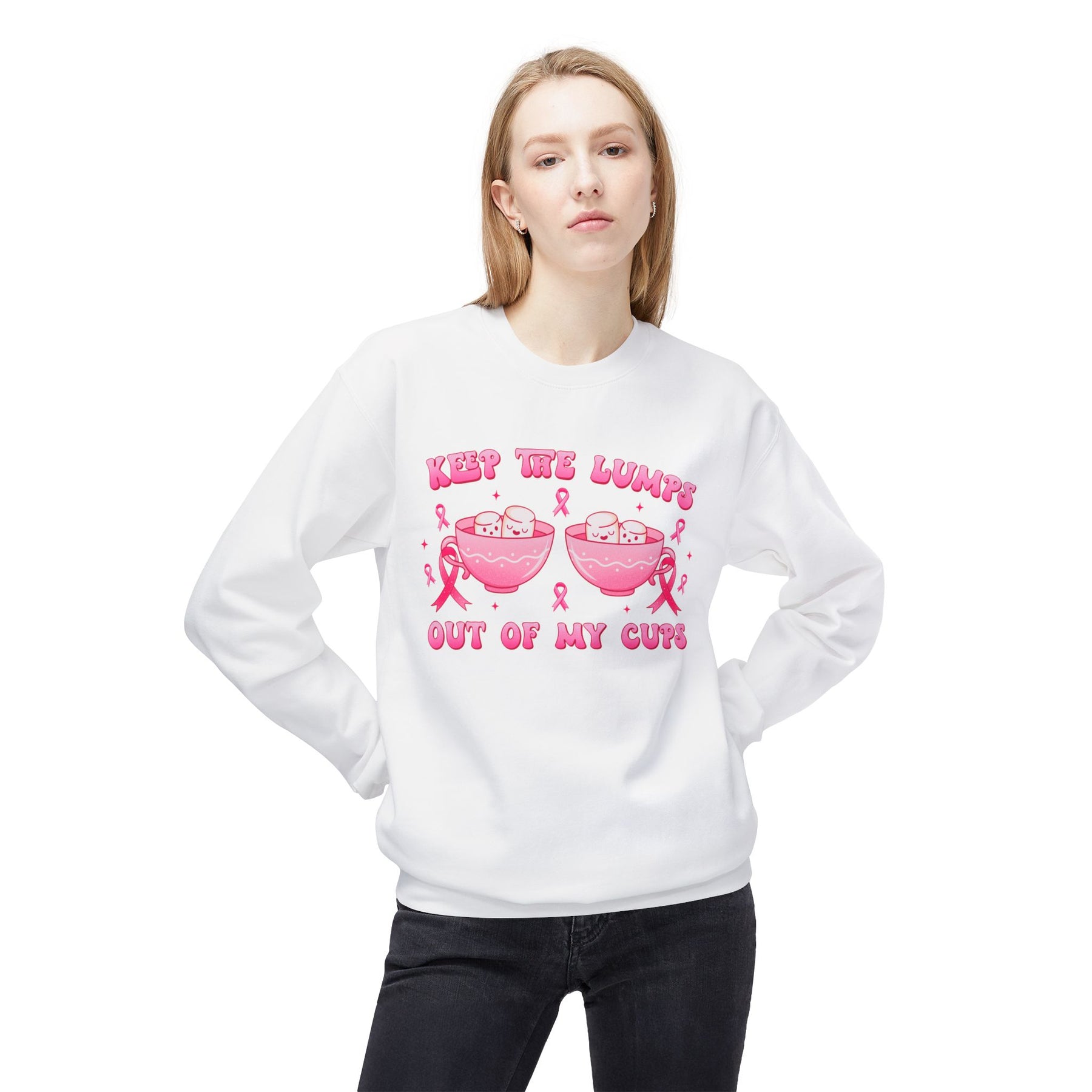 "Keep The Lumps Out Of My Cups" Breast Cancer Awareness - Unisex Midweight Softstyle Fleece Crewneck Sweatshirt