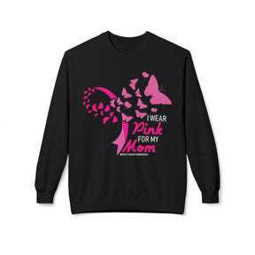 "I Wear Pink For My Mom Breast Cancer Awareness" - Unisex Midweight Softstyle Fleece Crewneck Sweatshirt