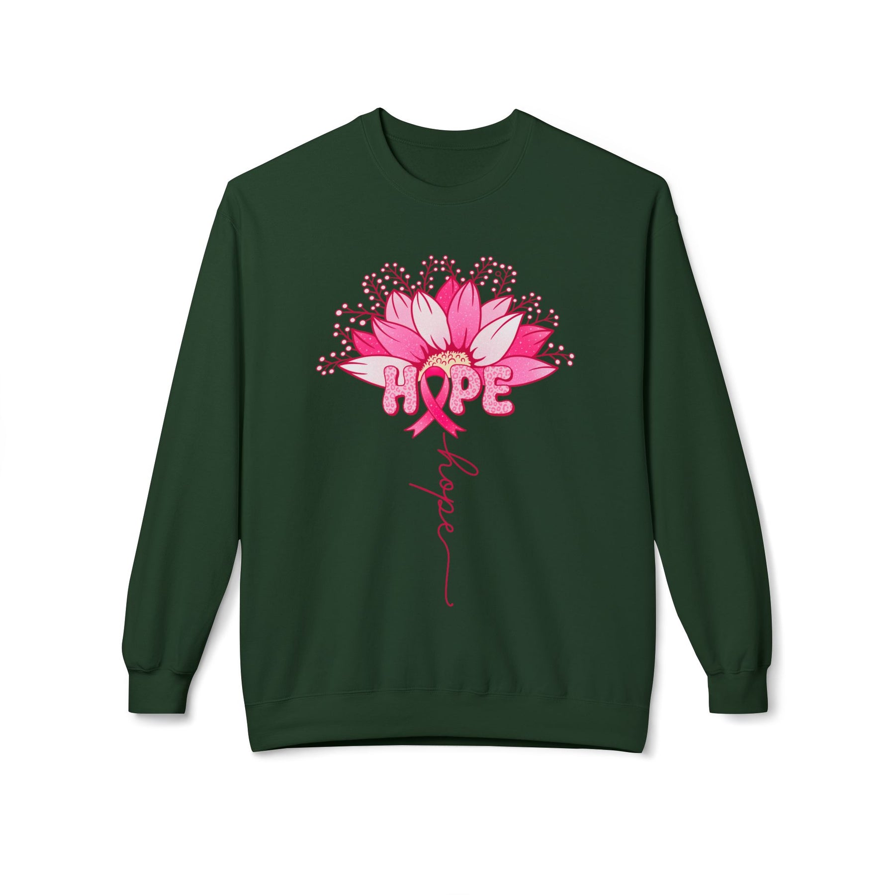 "Hope" Flower Breast Cancer Awareness - Unisex Midweight Softstyle Fleece Crewneck Sweatshirt