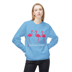 "Faith Hope Love Breast Cancer Awareness" with flamingos - Unisex Midweight Softstyle Fleece Crewneck Sweatshirt