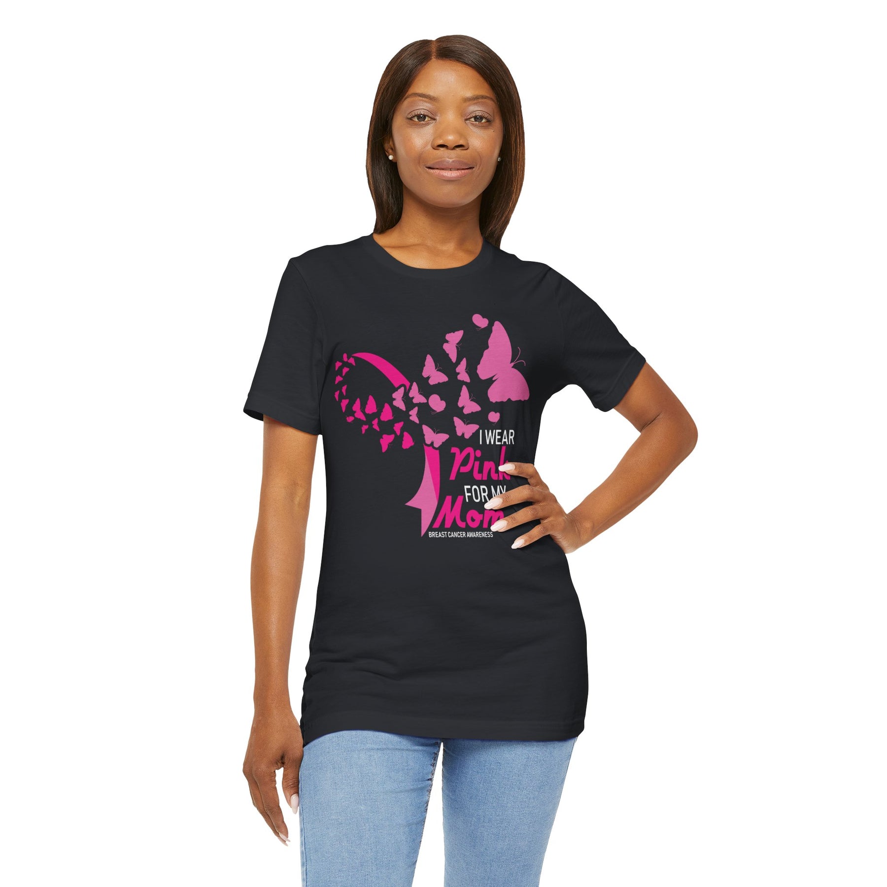 "I Wear Pink for My Mom" Breast Cancer Awareness - Unisex Jersey Short Sleeve Tee