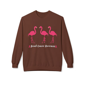 "Faith Hope Love Breast Cancer Awareness" with flamingos - Unisex Midweight Softstyle Fleece Crewneck Sweatshirt