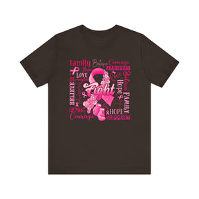 "Fight" Ribbon and Glove Breast Cancer Awareness - Unisex Jersey Short Sleeve Tee