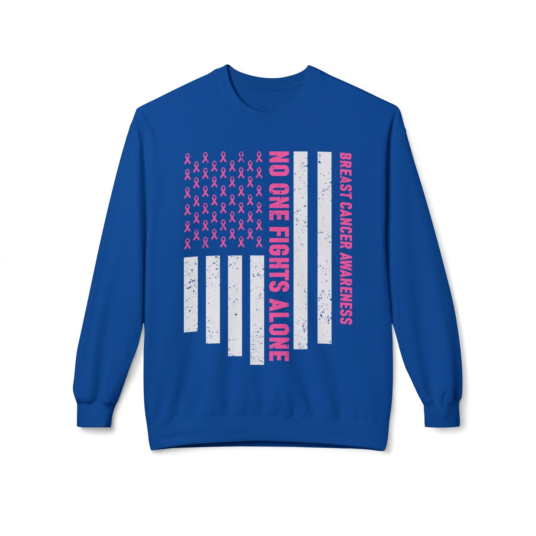 "Breast Cancer Awareness No One Fights Alone" - Unisex Midweight Softstyle Fleece Crewneck Sweatshirt