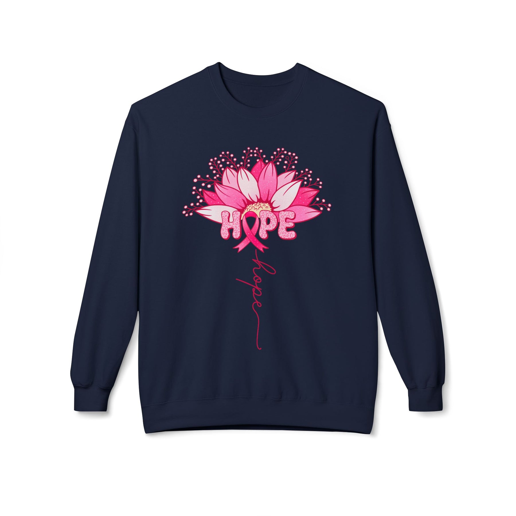 "Hope" Flower Breast Cancer Awareness - Unisex Midweight Softstyle Fleece Crewneck Sweatshirt