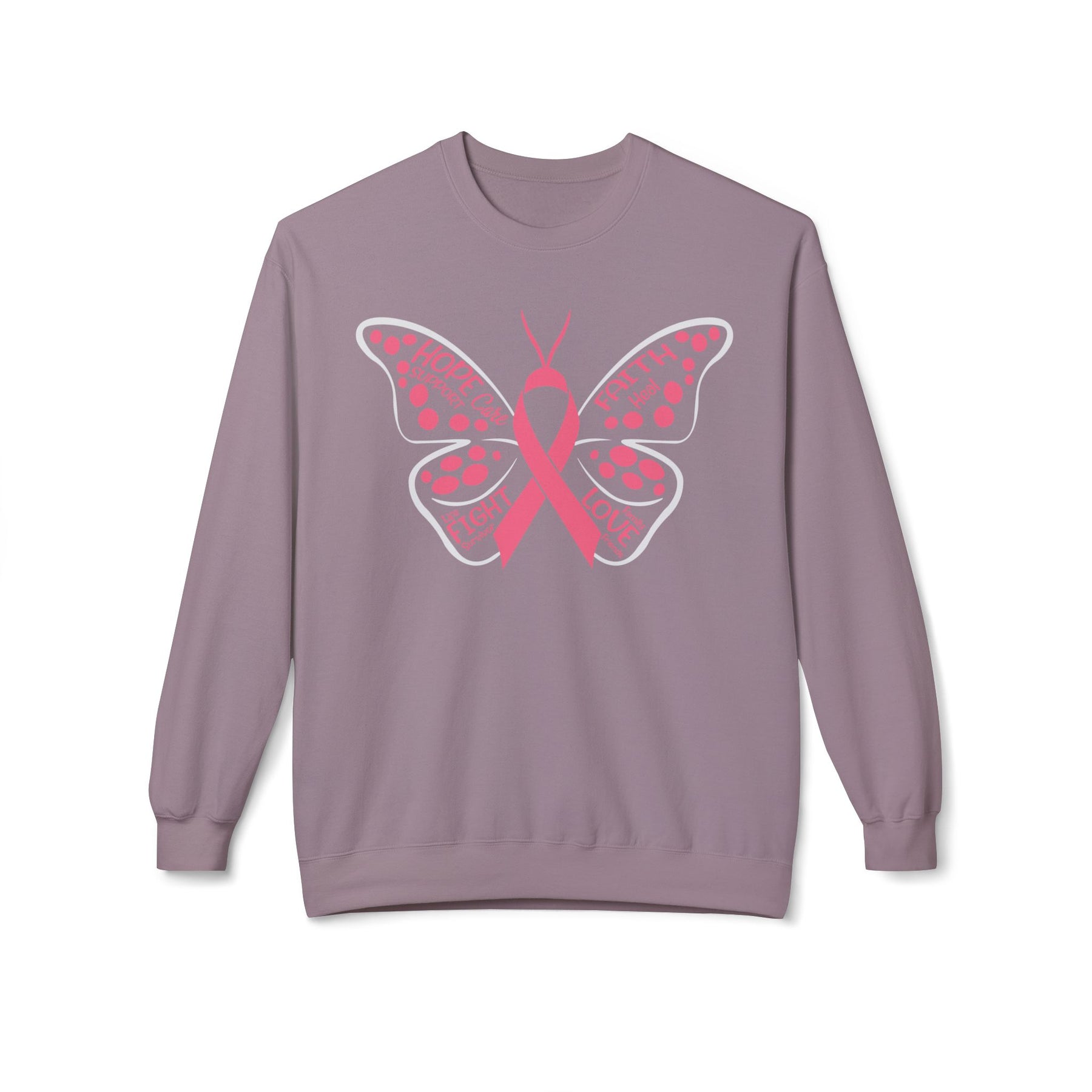 Butterfly Ribbon Breast Cancer Awareness - Unisex Midweight Softstyle Fleece Crewneck Sweatshirt