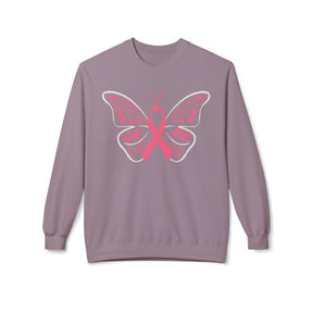 Butterfly Ribbon Breast Cancer Awareness - Unisex Midweight Softstyle Fleece Crewneck Sweatshirt