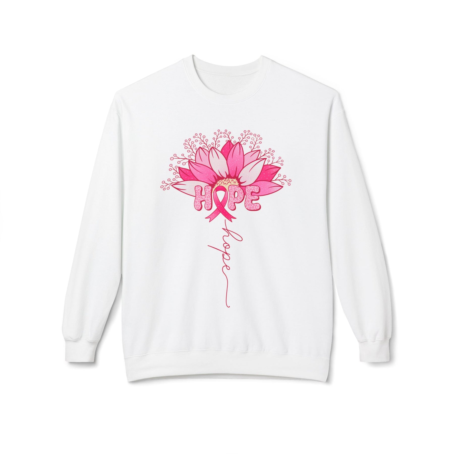 "Hope" Flower Breast Cancer Awareness - Unisex Midweight Softstyle Fleece Crewneck Sweatshirt