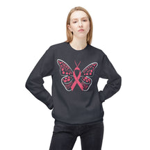 Butterfly Ribbon Breast Cancer Awareness - Unisex Midweight Softstyle Fleece Crewneck Sweatshirt