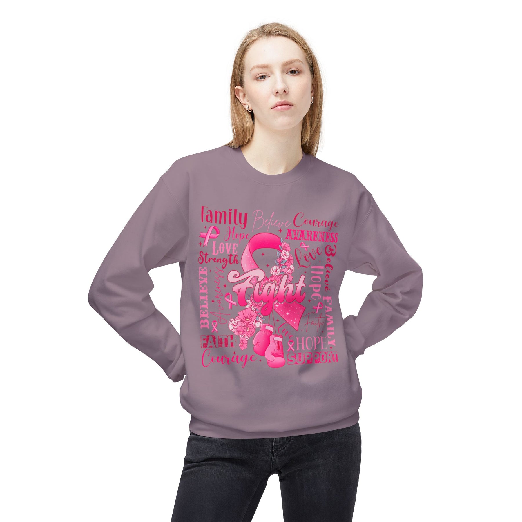 "Fight" Breast Cancer Awareness - Unisex Midweight Softstyle Fleece Crewneck Sweatshirt