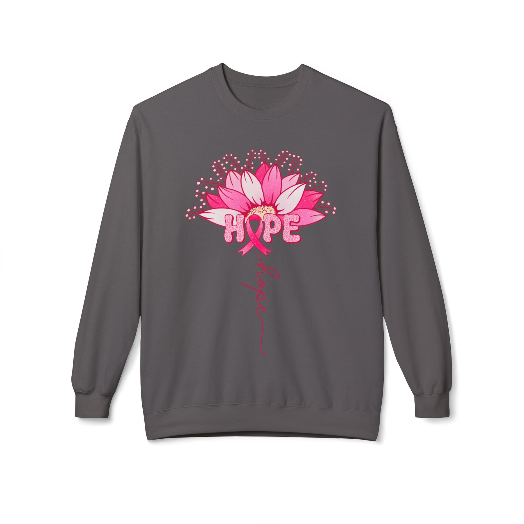 "Hope" Flower Breast Cancer Awareness - Unisex Midweight Softstyle Fleece Crewneck Sweatshirt