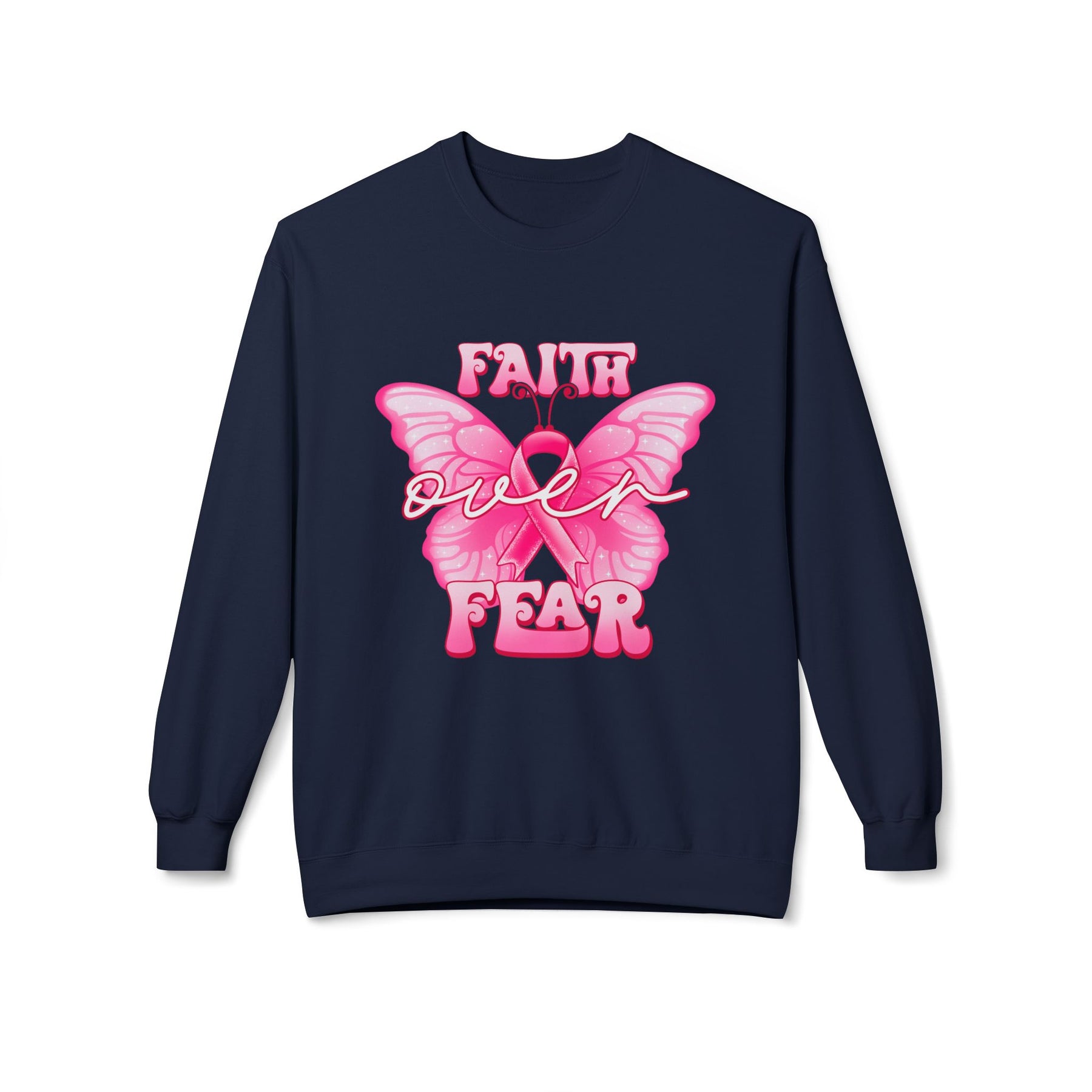 "Faith Over Fear" Breast Cancer Awareness - Unisex Midweight Softstyle Fleece Crewneck Sweatshirt