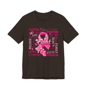 "Fight" Ribbon and Glove Breast Cancer Awareness - Unisex Jersey Short Sleeve Tee