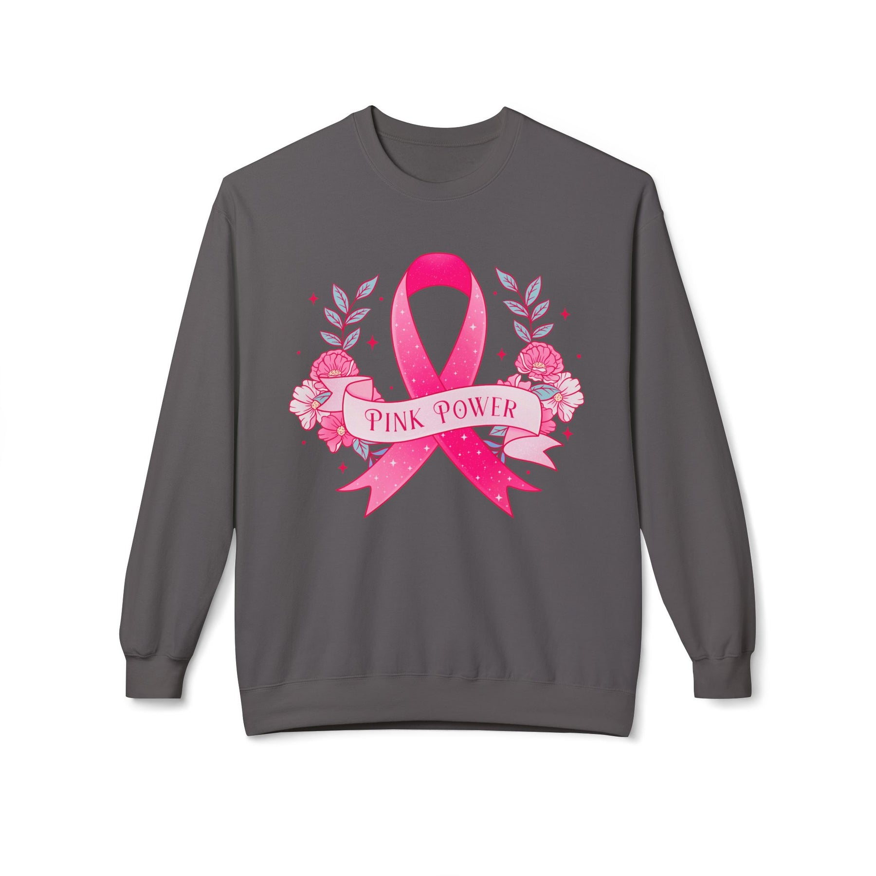 "Pink Power" Breast Cancer Awareness - Unisex Midweight Softstyle Fleece Crewneck Sweatshirt