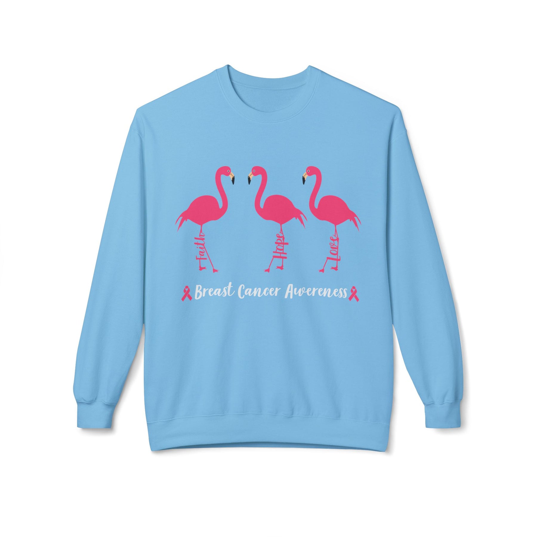 "Faith Hope Love Breast Cancer Awareness" with flamingos - Unisex Midweight Softstyle Fleece Crewneck Sweatshirt