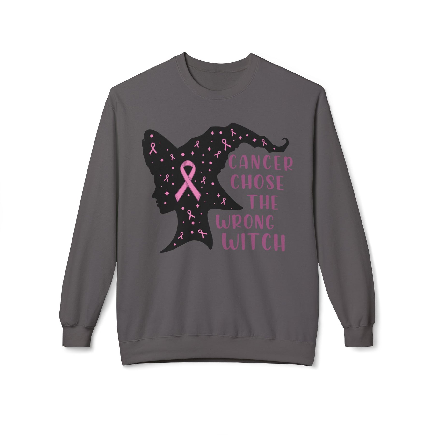 "Cancer Chose the Wrong Witch" Breast Cancer Awareness - Unisex Midweight Softstyle Fleece Crewneck Sweatshirt