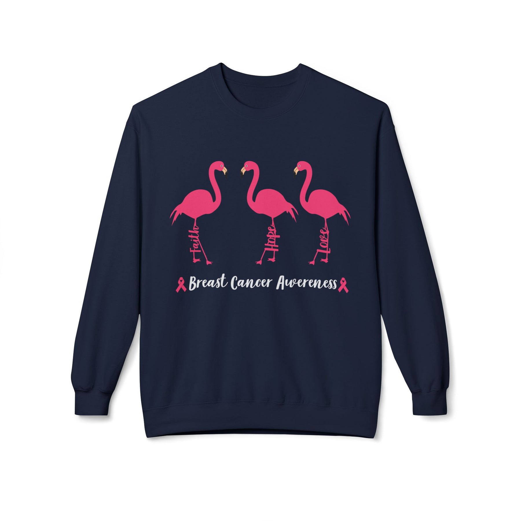 "Faith Hope Love Breast Cancer Awareness" with flamingos - Unisex Midweight Softstyle Fleece Crewneck Sweatshirt