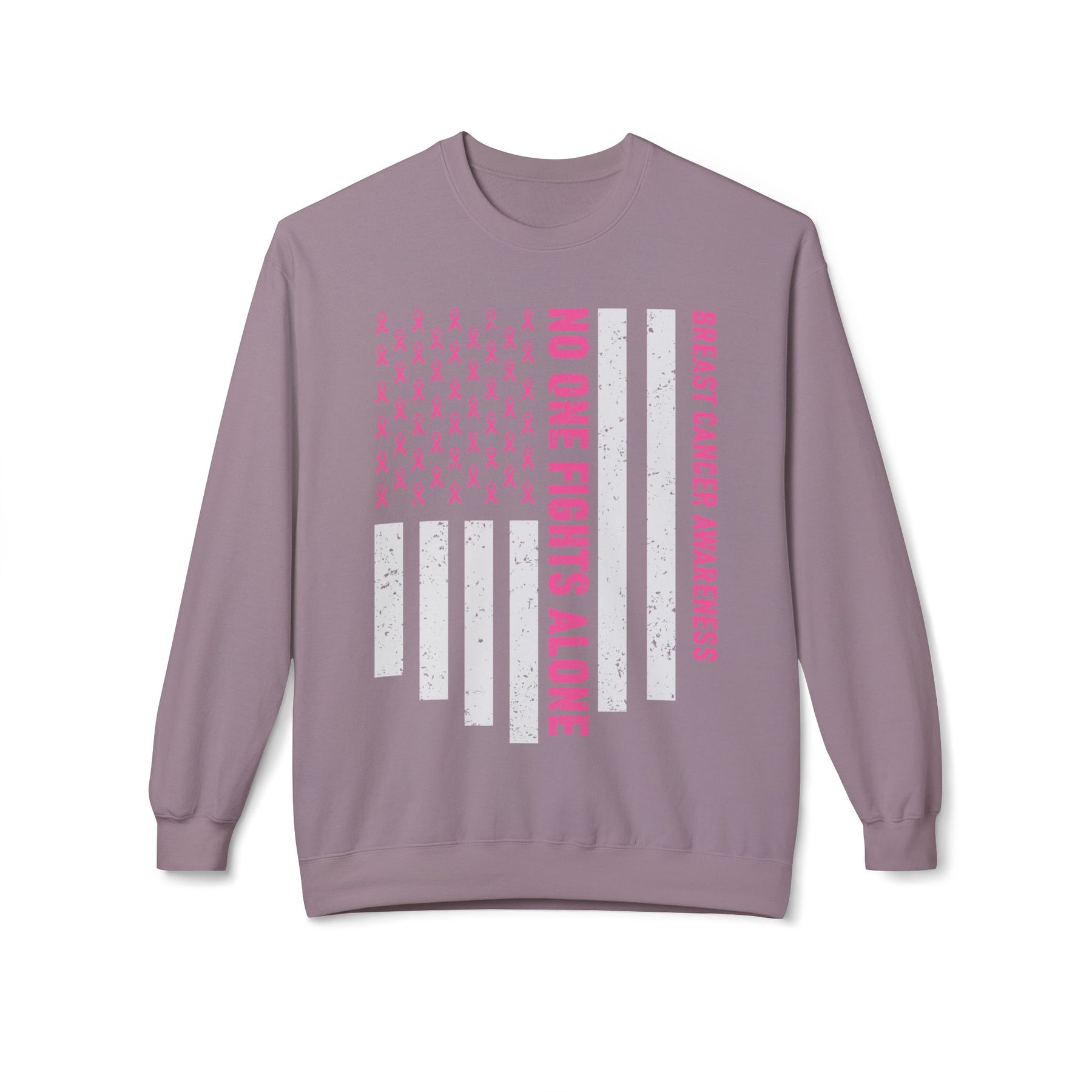 "Breast Cancer Awareness No One Fights Alone" - Unisex Midweight Softstyle Fleece Crewneck Sweatshirt