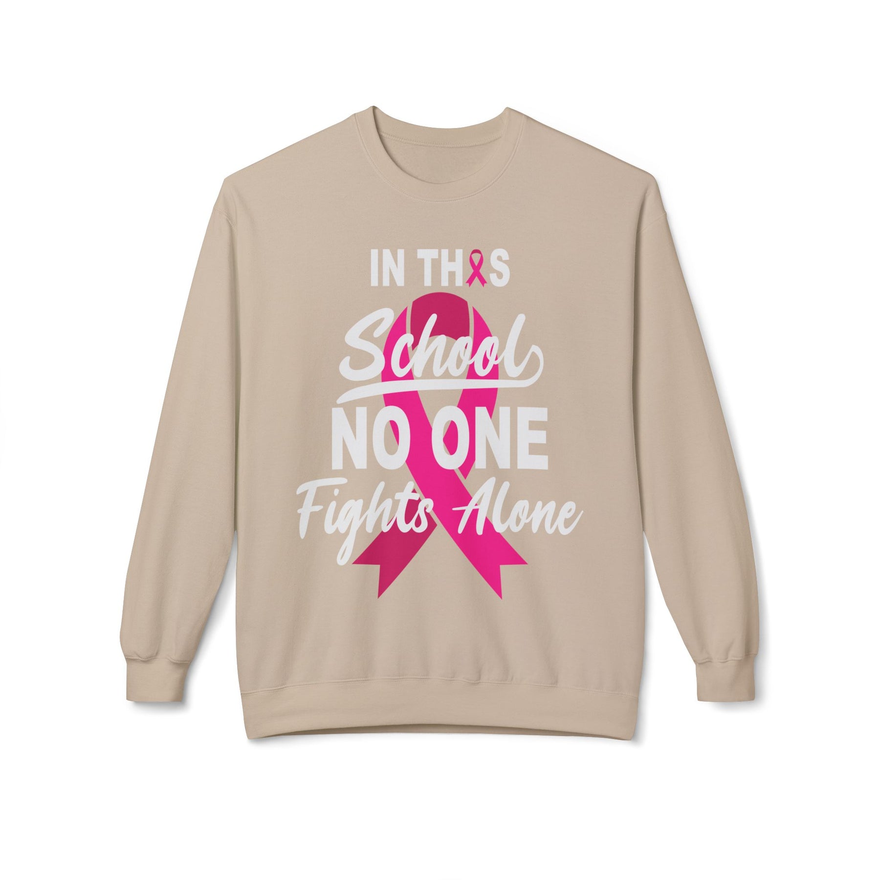 "In This School No One Fights Alone" Breast Cancer Awareness - Unisex Midweight Softstyle Fleece Crewneck Sweatshirt