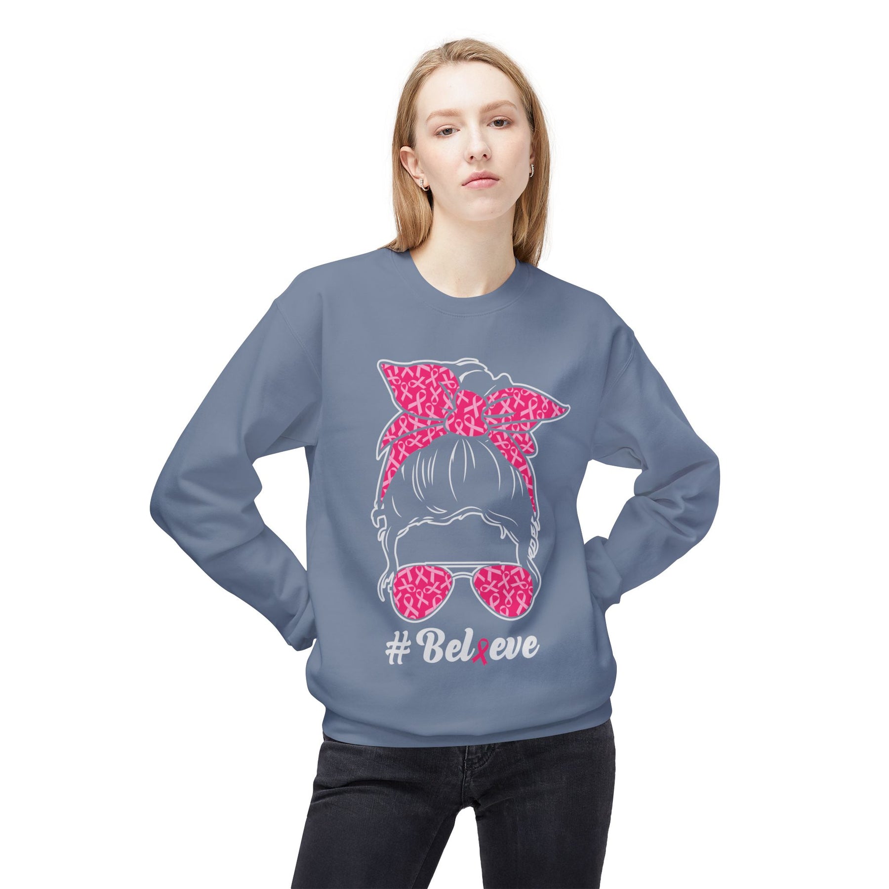 "#Bel🎗eve" - Unisex Midweight Softstyle Fleece Crewneck Sweatshirt