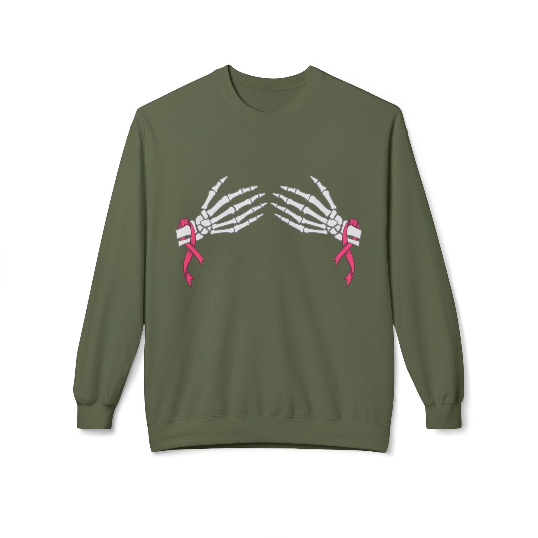 Skeleton Hands with Pink Ribbons - Unisex Midweight Softstyle Fleece Crewneck Sweatshirt