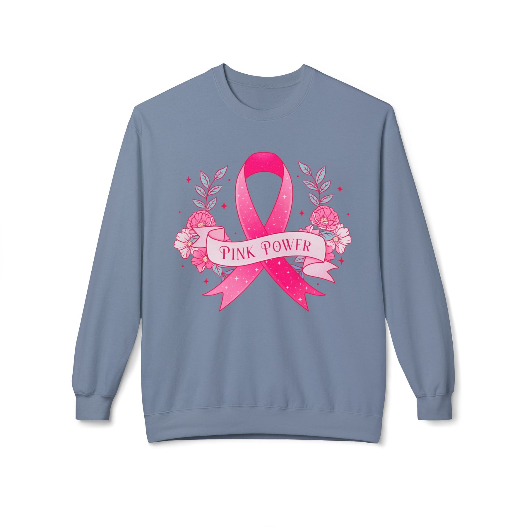 "Pink Power" Breast Cancer Awareness - Unisex Midweight Softstyle Fleece Crewneck Sweatshirt