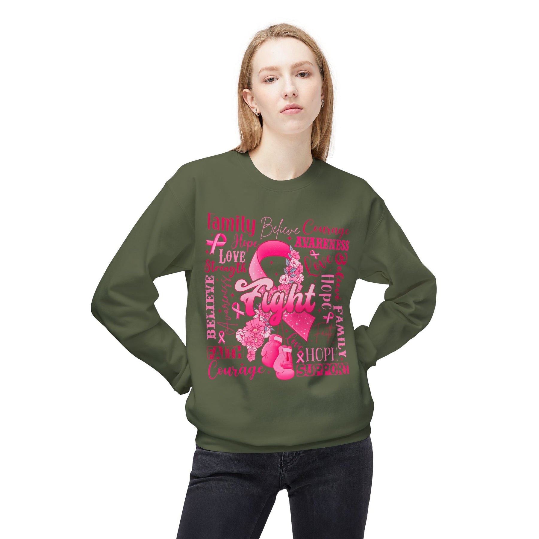 "Fight" Breast Cancer Awareness - Unisex Midweight Softstyle Fleece Crewneck Sweatshirt