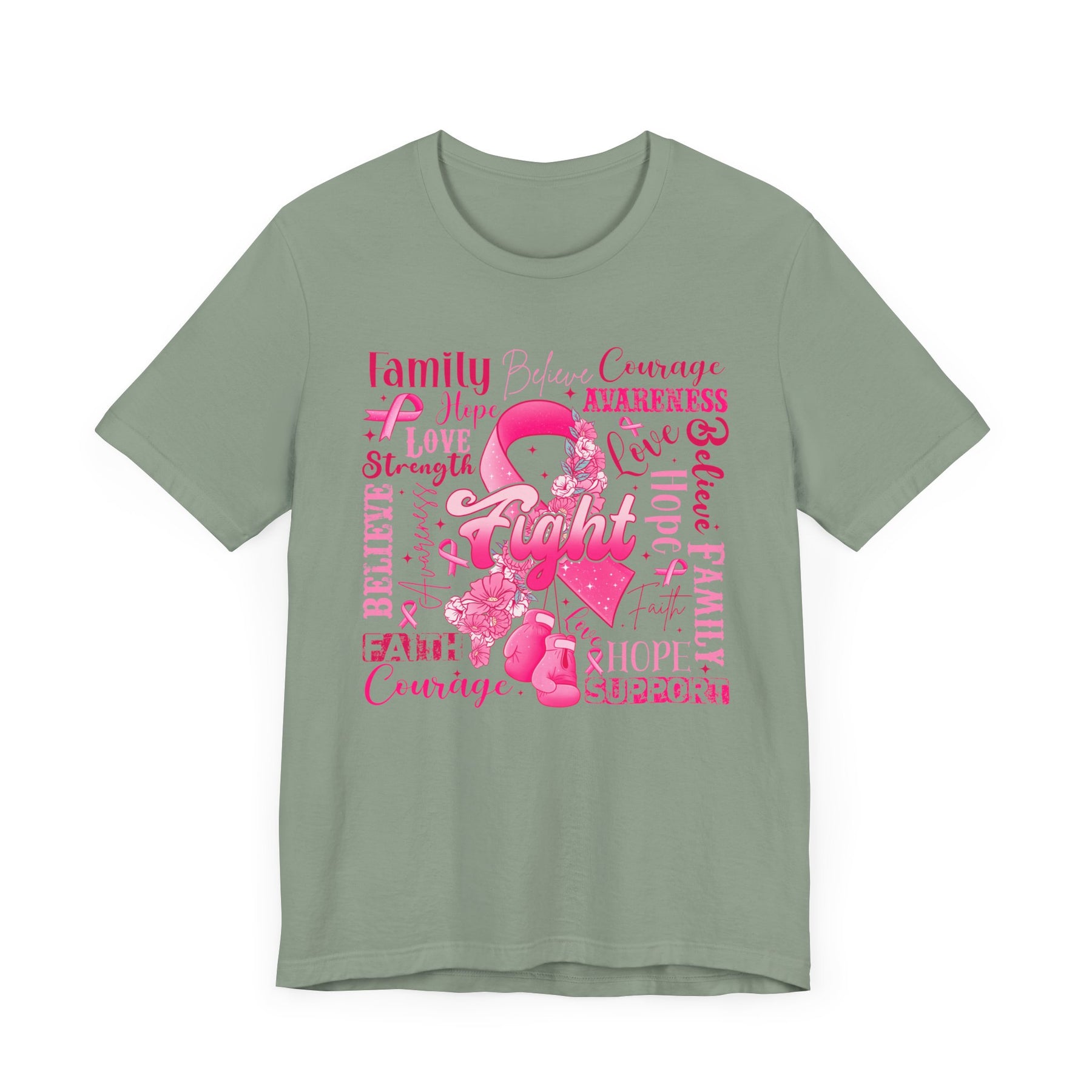 "Fight" Ribbon and Glove Breast Cancer Awareness - Unisex Jersey Short Sleeve Tee