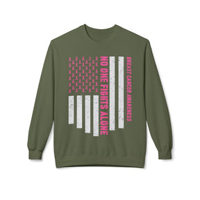 "Breast Cancer Awareness No One Fights Alone" - Unisex Midweight Softstyle Fleece Crewneck Sweatshirt