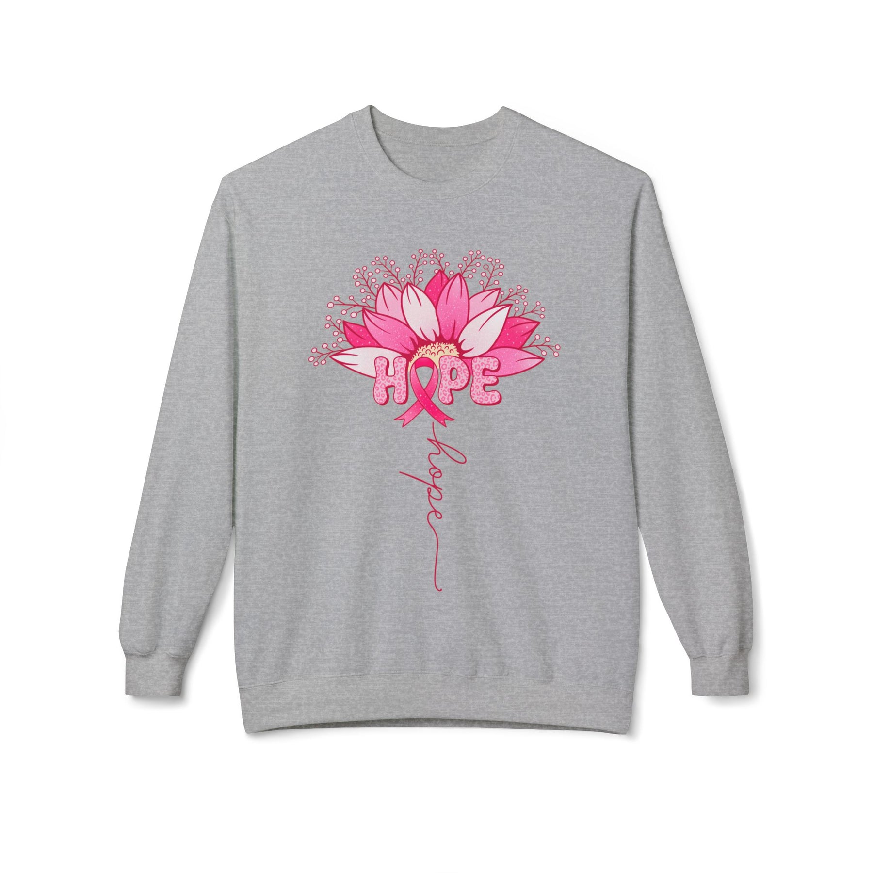 "Hope" Flower Breast Cancer Awareness - Unisex Midweight Softstyle Fleece Crewneck Sweatshirt