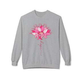 "Hope" Flower Breast Cancer Awareness - Unisex Midweight Softstyle Fleece Crewneck Sweatshirt