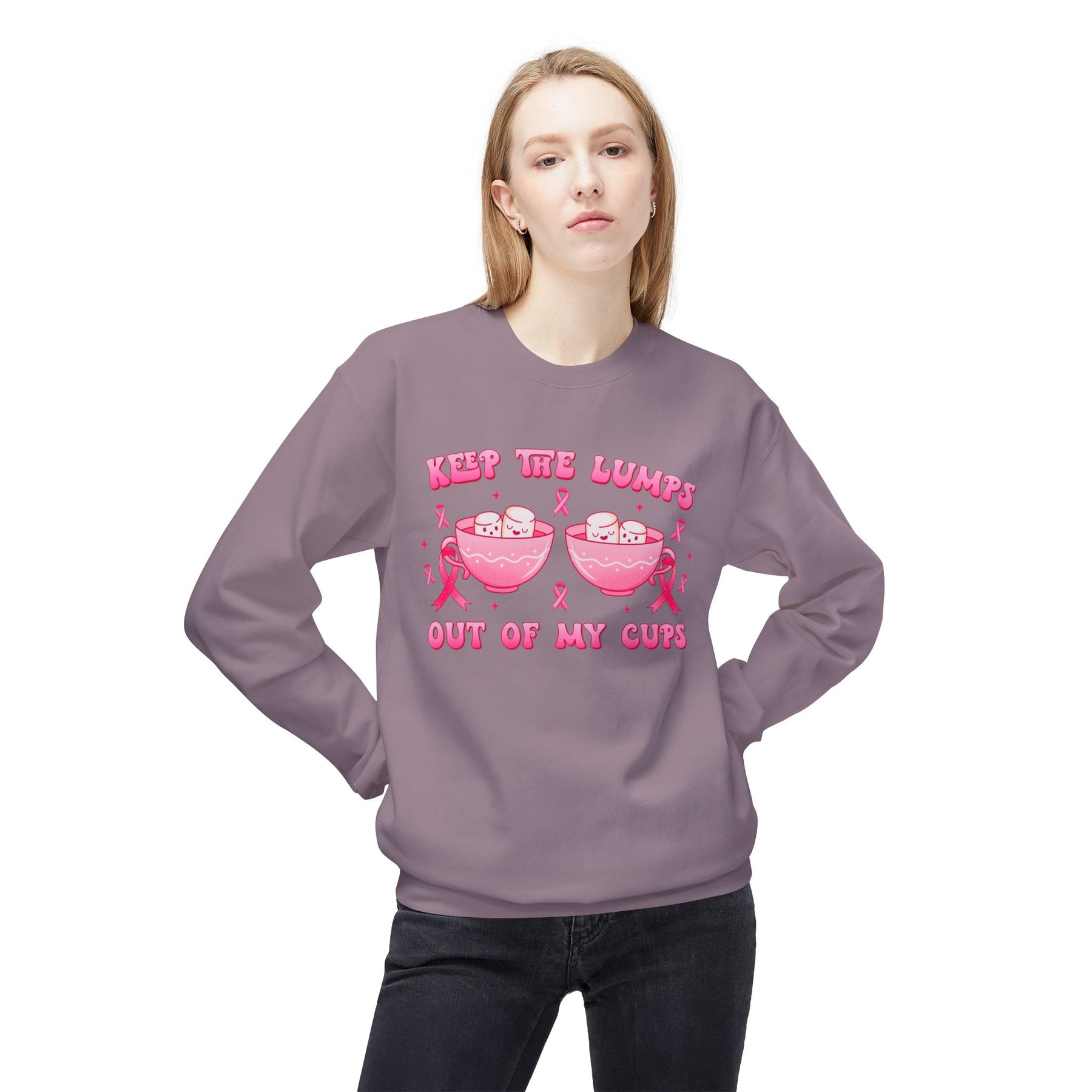 "Keep The Lumps Out Of My Cups" Breast Cancer Awareness - Unisex Midweight Softstyle Fleece Crewneck Sweatshirt