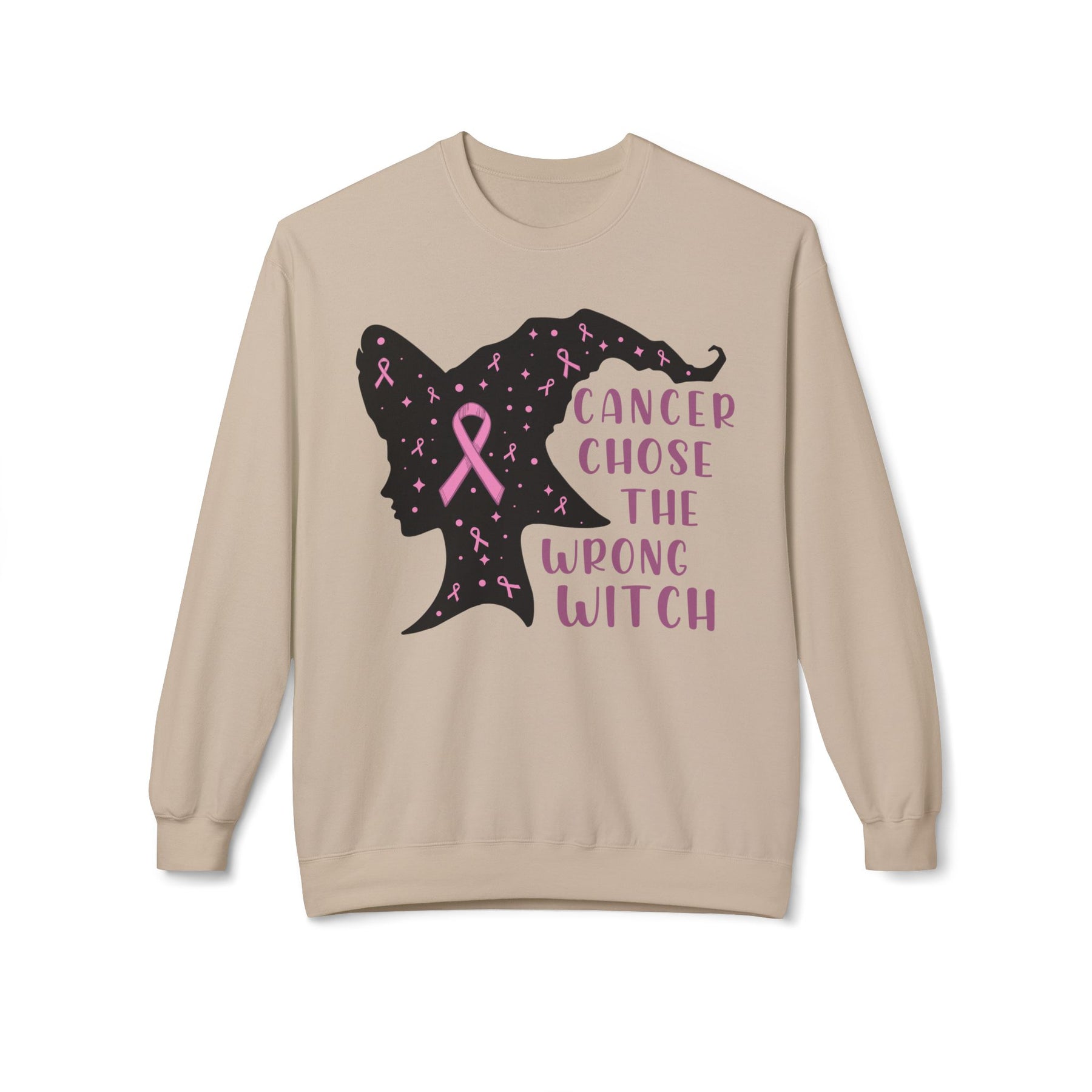 "Cancer Chose the Wrong Witch" Breast Cancer Awareness - Unisex Midweight Softstyle Fleece Crewneck Sweatshirt