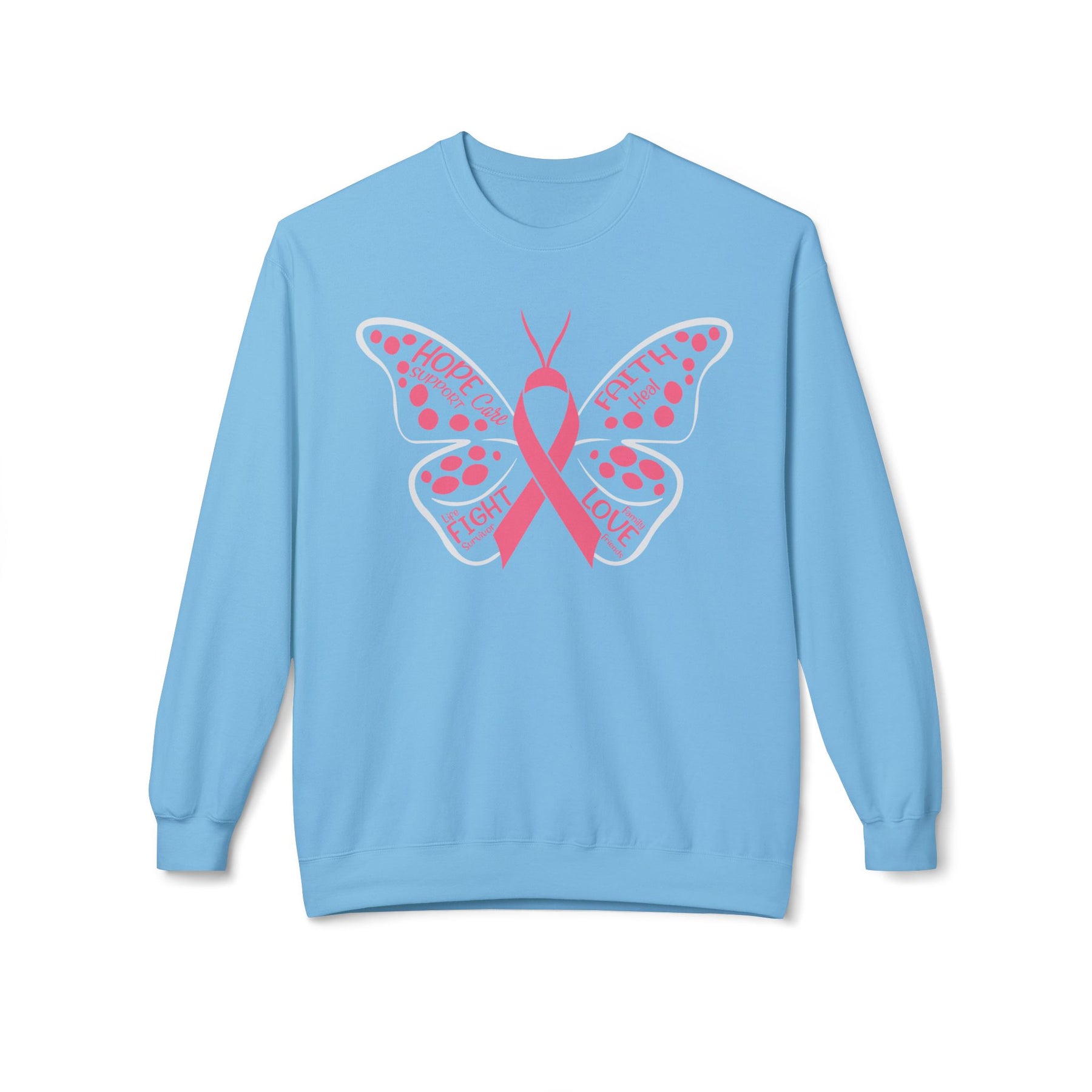 Butterfly Ribbon Breast Cancer Awareness - Unisex Midweight Softstyle Fleece Crewneck Sweatshirt