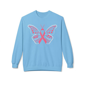 Butterfly Ribbon Breast Cancer Awareness - Unisex Midweight Softstyle Fleece Crewneck Sweatshirt