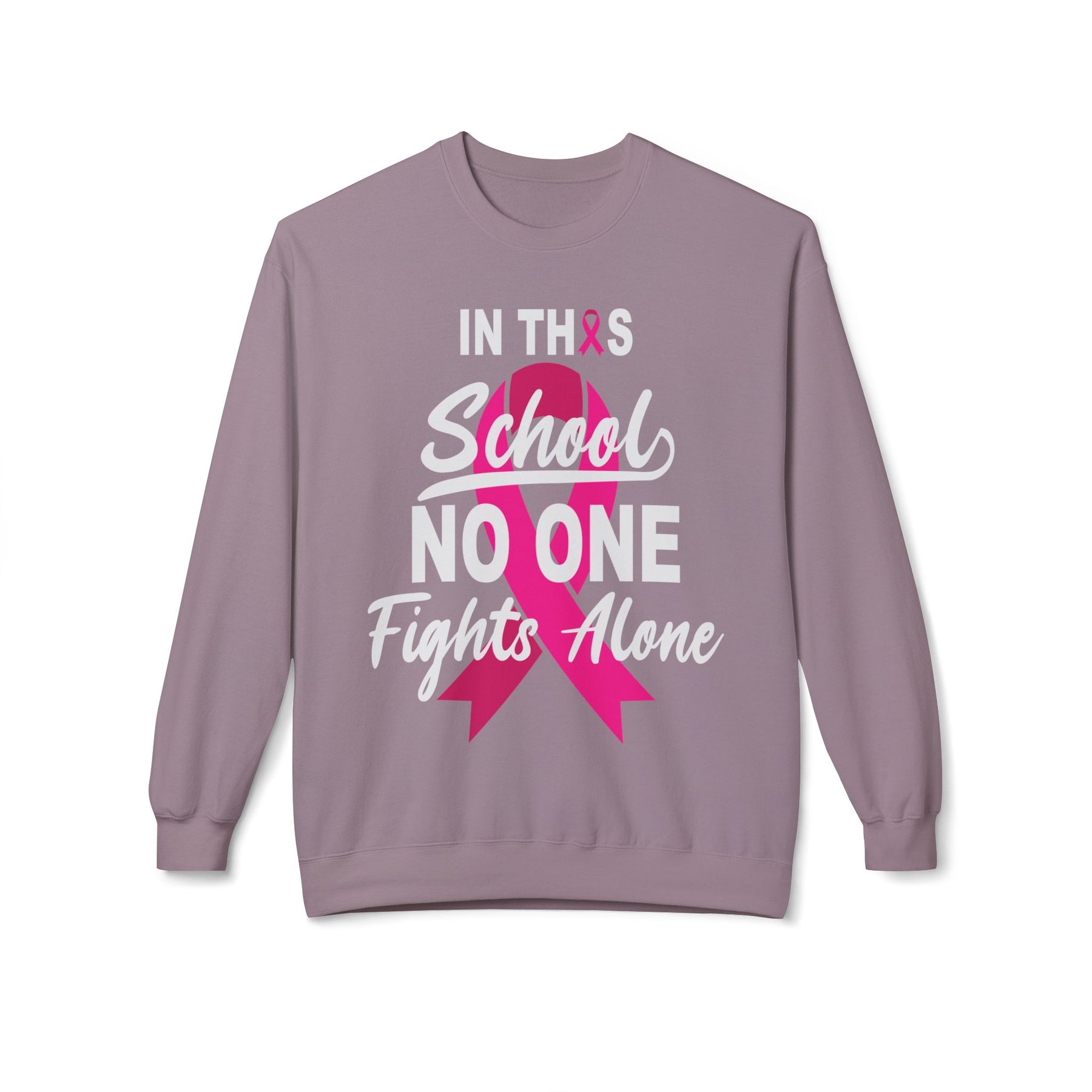 "In This School No One Fights Alone" Breast Cancer Awareness - Unisex Midweight Softstyle Fleece Crewneck Sweatshirt