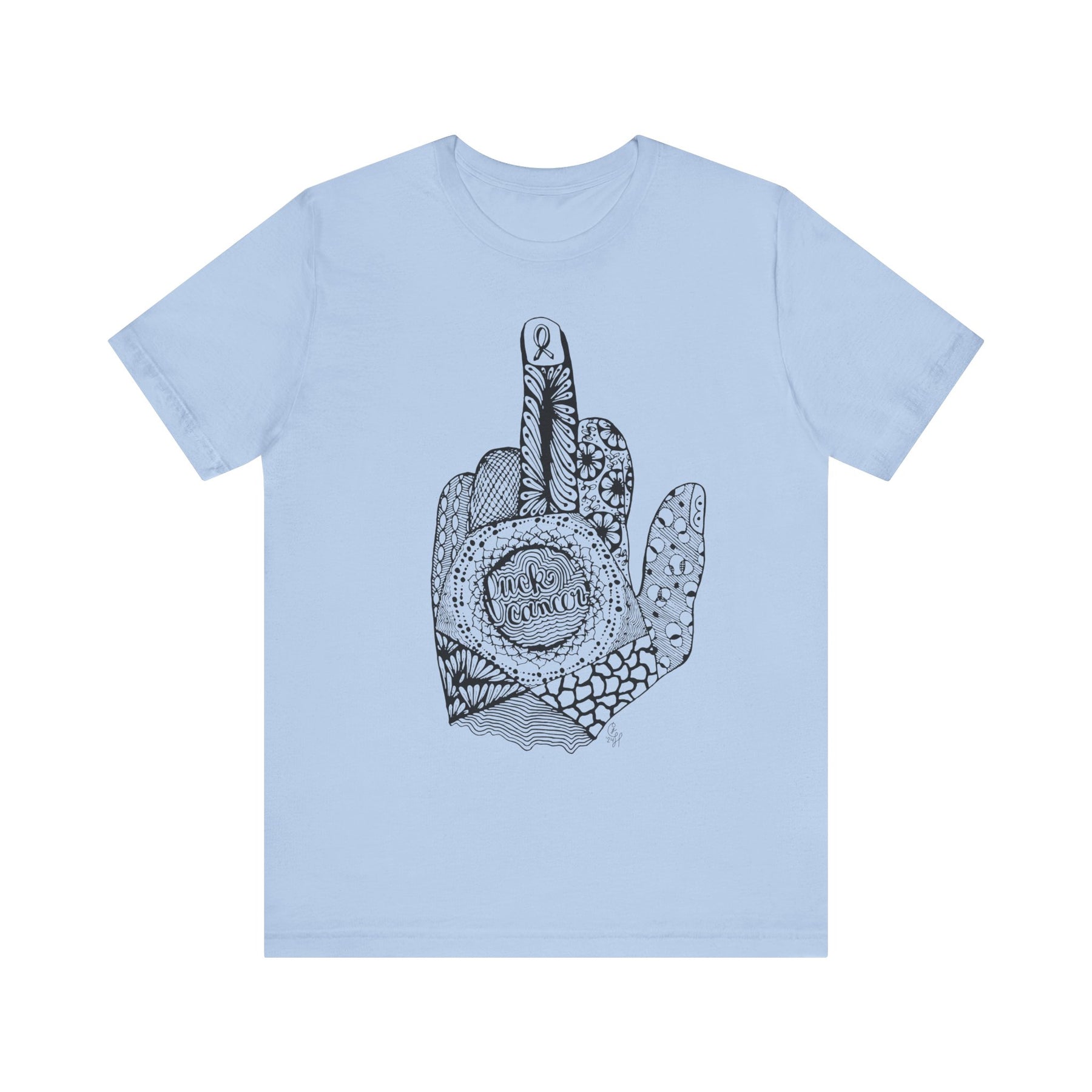 Middle Finger to Cancer - Blue Color Options Unisex Jersey Short Sleeve Tee