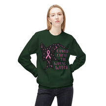 "Cancer Chose the Wrong Witch" Breast Cancer Awareness - Unisex Midweight Softstyle Fleece Crewneck Sweatshirt