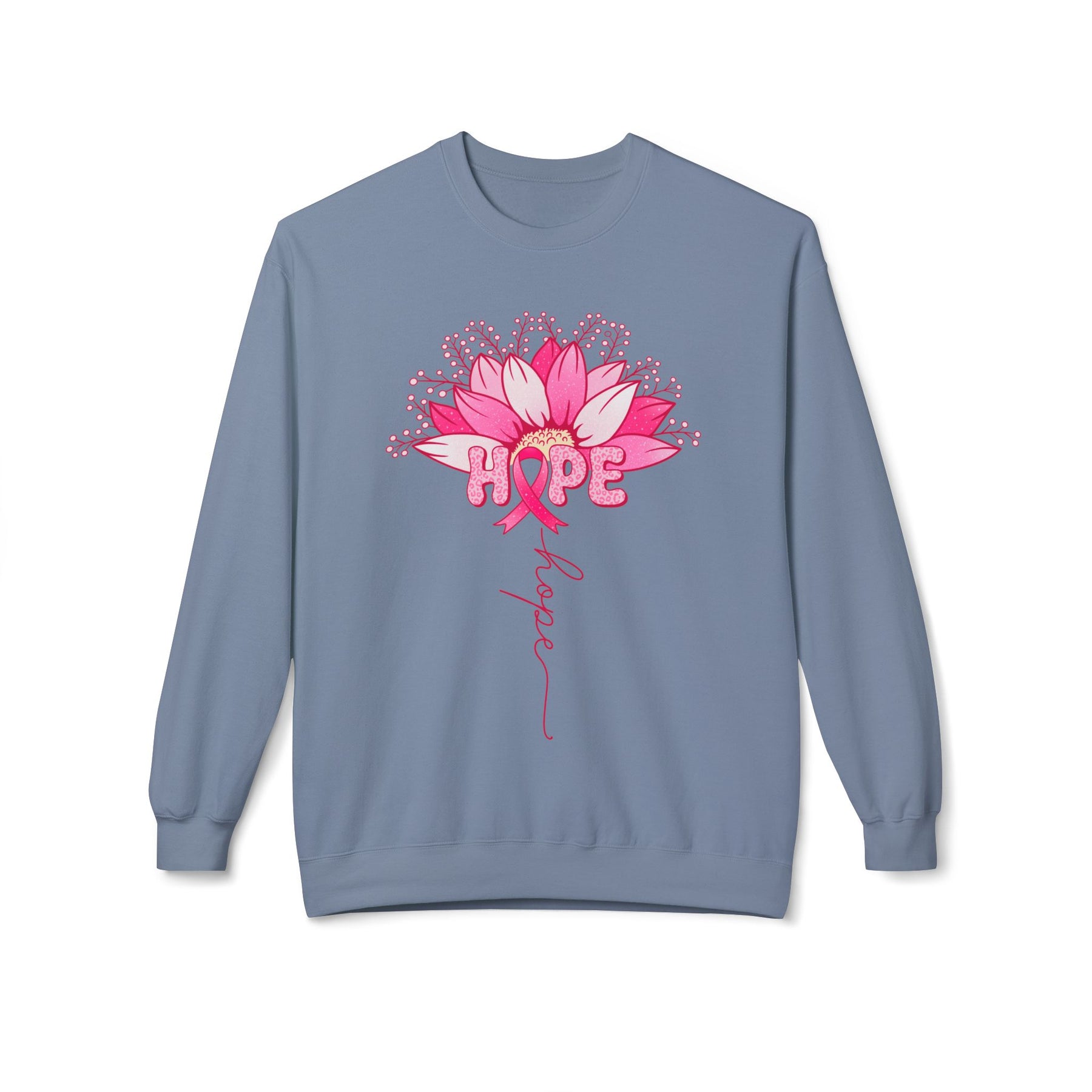 "Hope" Flower Breast Cancer Awareness - Unisex Midweight Softstyle Fleece Crewneck Sweatshirt