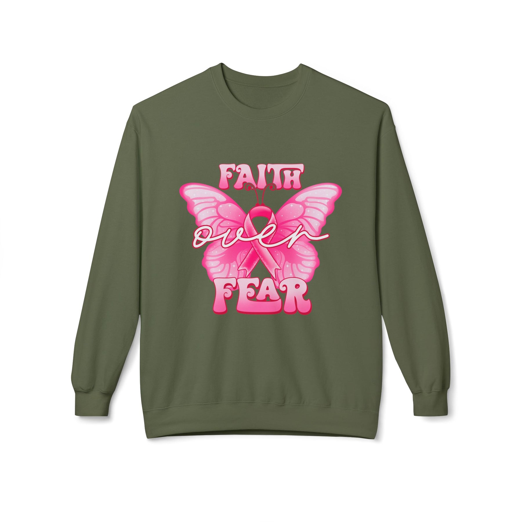 "Faith Over Fear" Breast Cancer Awareness - Unisex Midweight Softstyle Fleece Crewneck Sweatshirt