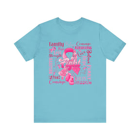 "Fight" Ribbon and Glove Breast Cancer Awareness - Unisex Jersey Short Sleeve Tee