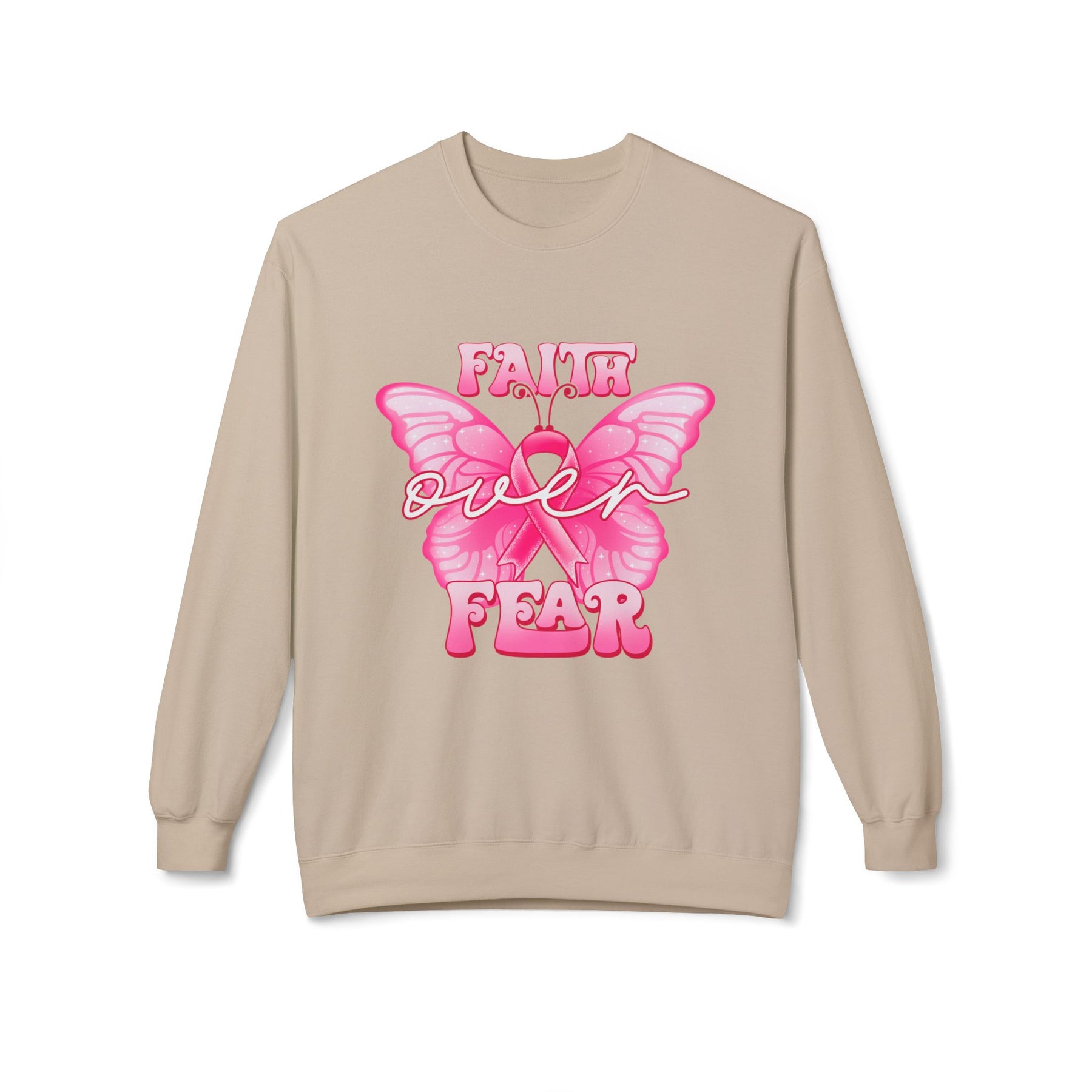 "Faith Over Fear" Breast Cancer Awareness - Unisex Midweight Softstyle Fleece Crewneck Sweatshirt