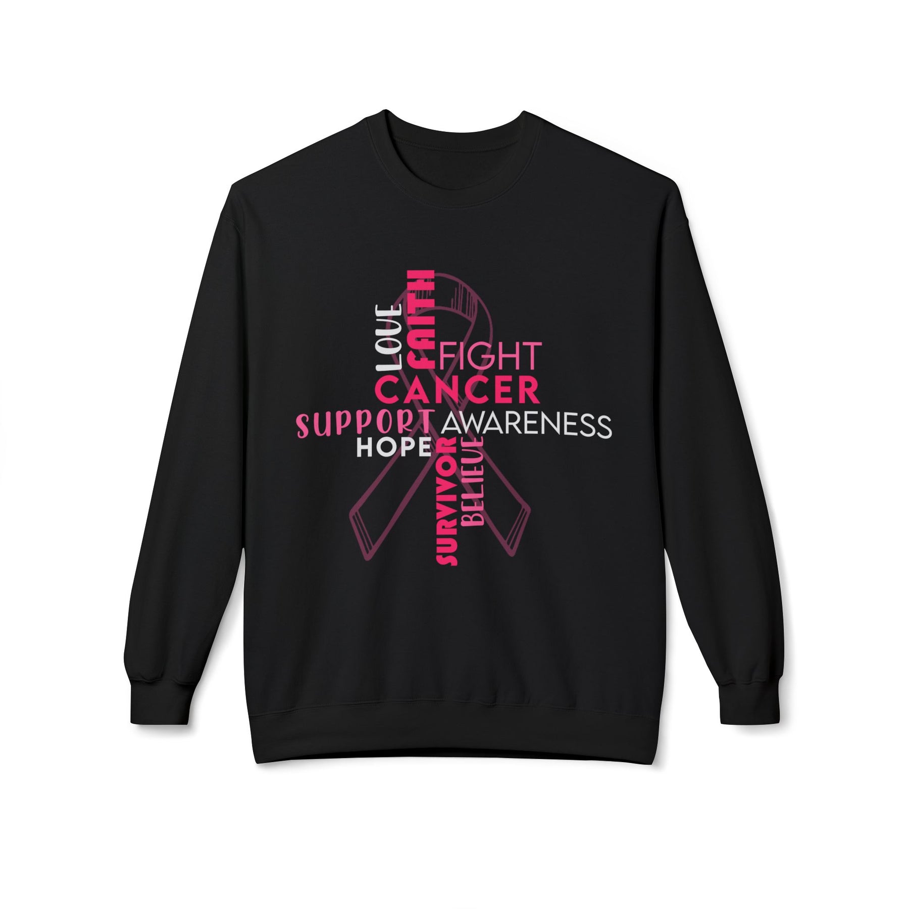 Cross & Ribbon Breast Cancer Awareness - Unisex Midweight Softstyle Fleece Crewneck Sweatshirt