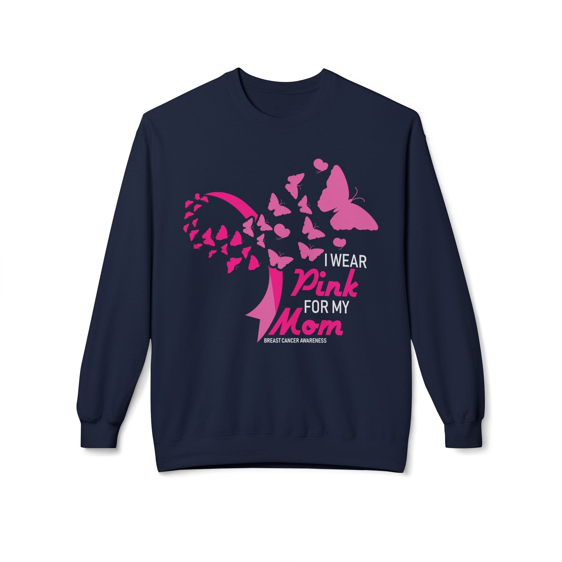 "I Wear Pink For My Mom Breast Cancer Awareness" - Unisex Midweight Softstyle Fleece Crewneck Sweatshirt