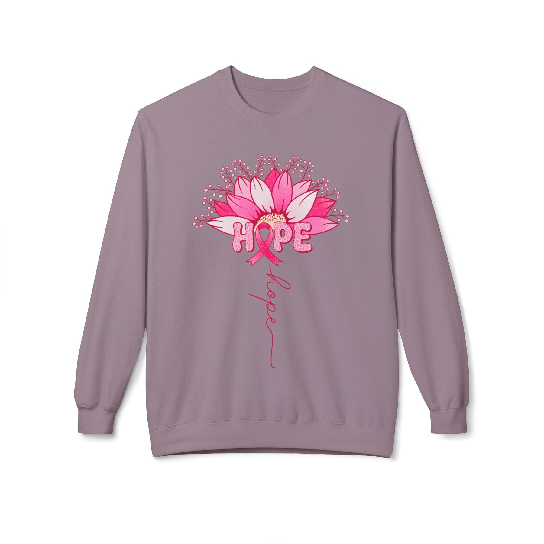 "Hope" Flower Breast Cancer Awareness - Unisex Midweight Softstyle Fleece Crewneck Sweatshirt