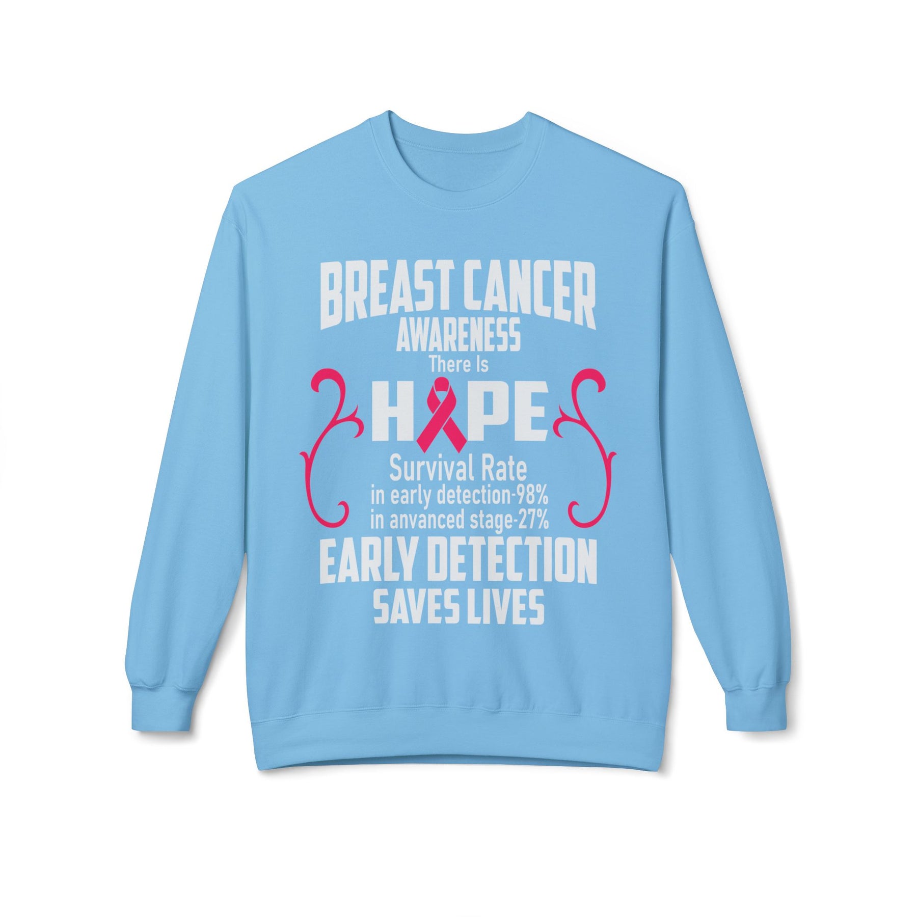 "Breast Cancer Awareness Early Detection Saves Lives" - Unisex Midweight Softstyle Fleece Crewneck Sweatshirt