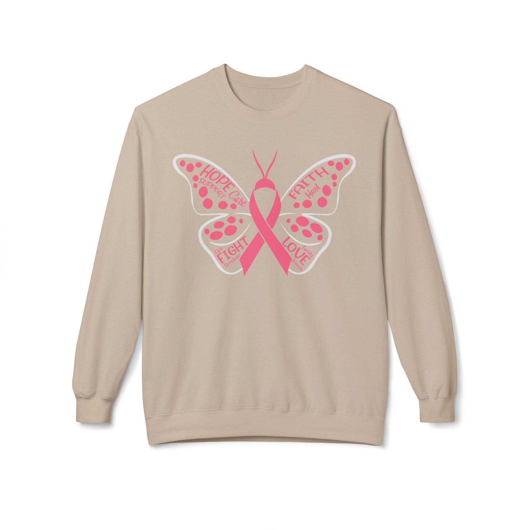 Butterfly Ribbon Breast Cancer Awareness - Unisex Midweight Softstyle Fleece Crewneck Sweatshirt