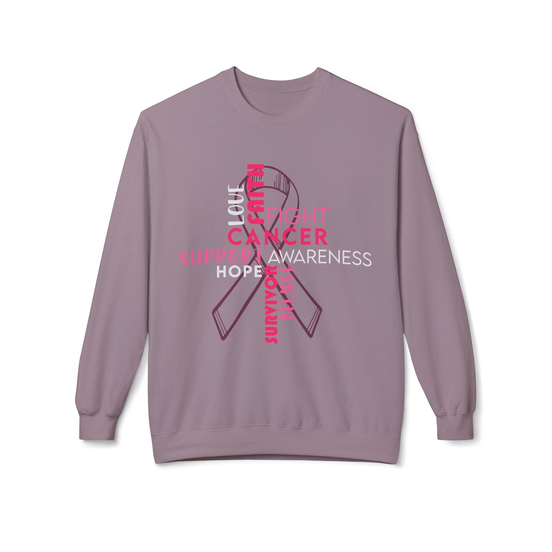 Cross & Ribbon Breast Cancer Awareness - Unisex Midweight Softstyle Fleece Crewneck Sweatshirt