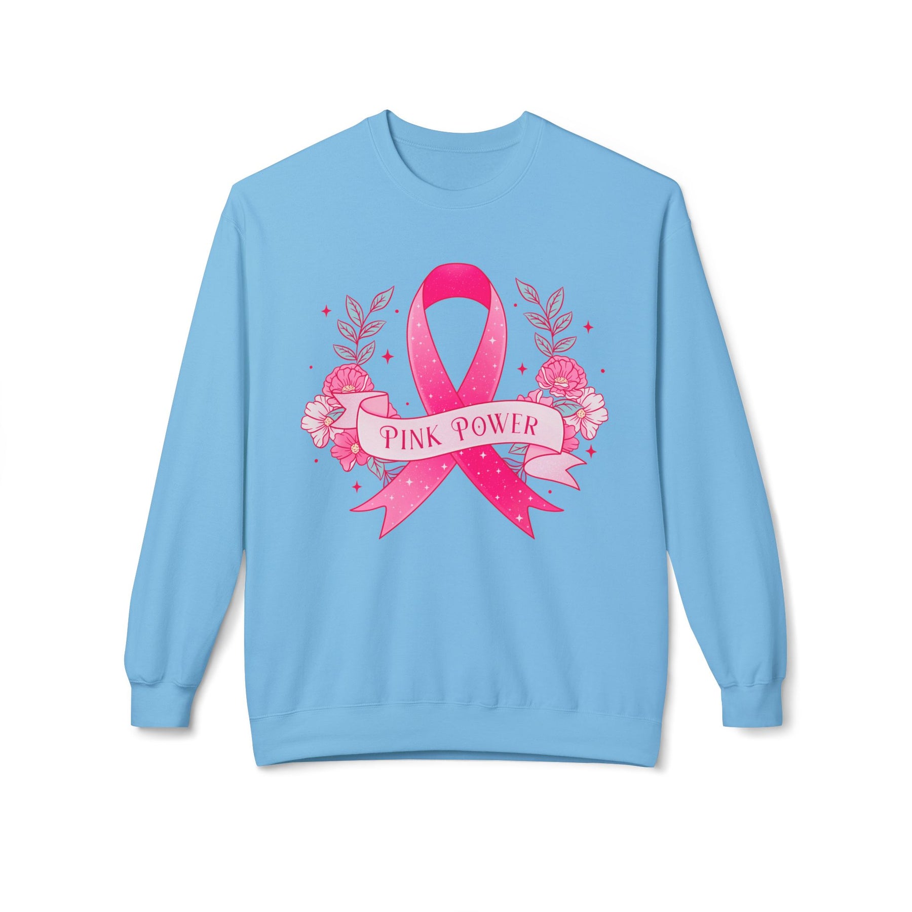 "Pink Power" Breast Cancer Awareness - Unisex Midweight Softstyle Fleece Crewneck Sweatshirt